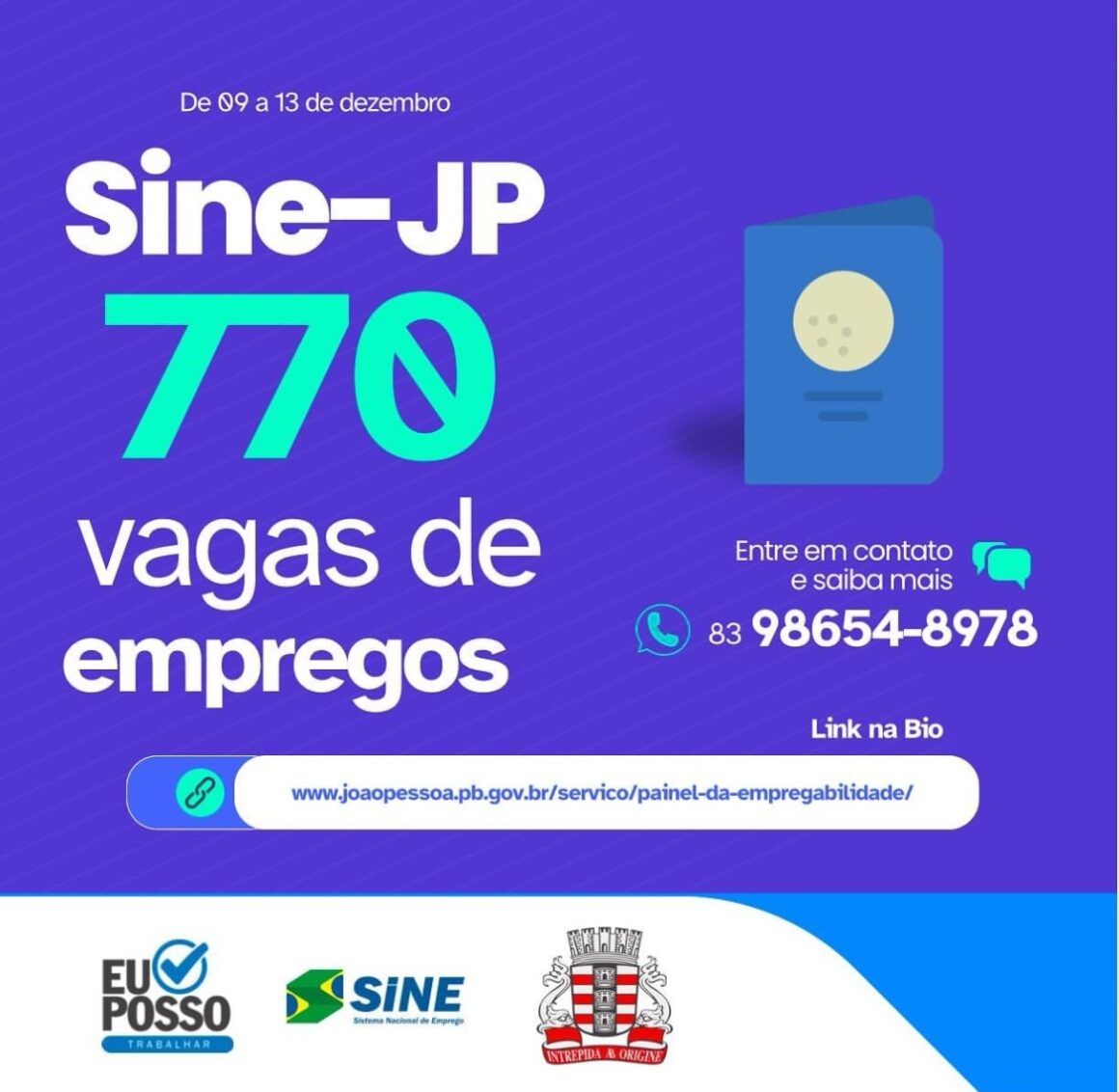 Sine-JP inicia semana com 770 vagas de emprego; confira