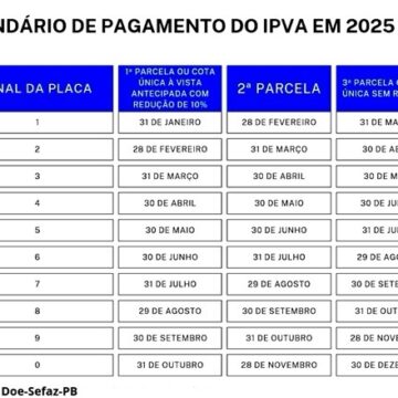 Fazenda estadual divulga calendário do IPVA 2025; confira