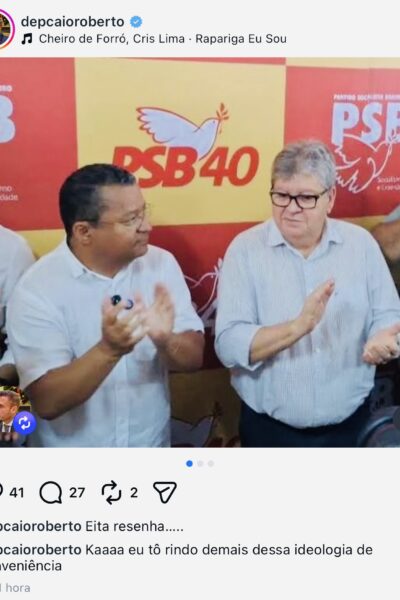 Screenshot Deputado Caio Roberto alfineta Nilvan Ferreira em postagem nas redes
